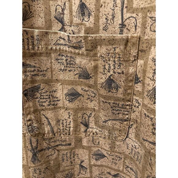 VTG Orvis Men's Shirt XL AOP Fishing Lures Graphic Button Up Shirt Hong Kong Tan - Picture 2 of 9